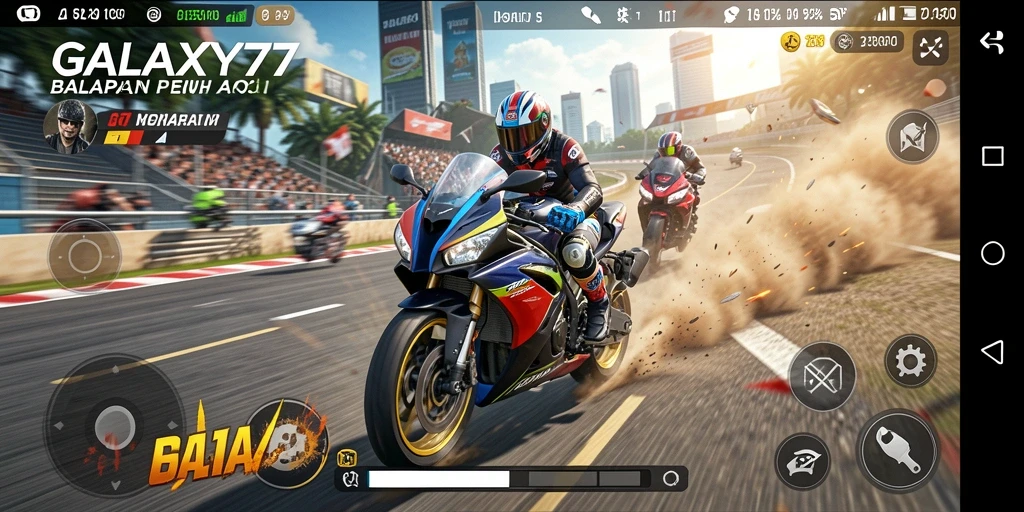 Gameplay seru GALAXY77 dengan aksi balapan motor yang mendebarkan.