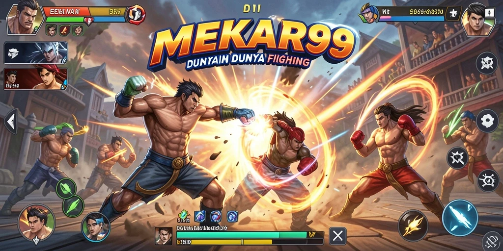 Gameplay MEKAR99 yang menegangkan saat karakter bertarung di arena.