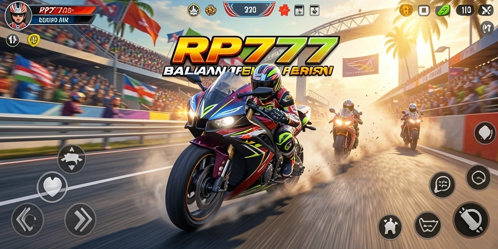 Tampilan gameplay balapan motor yang mendebarkan dan seru.