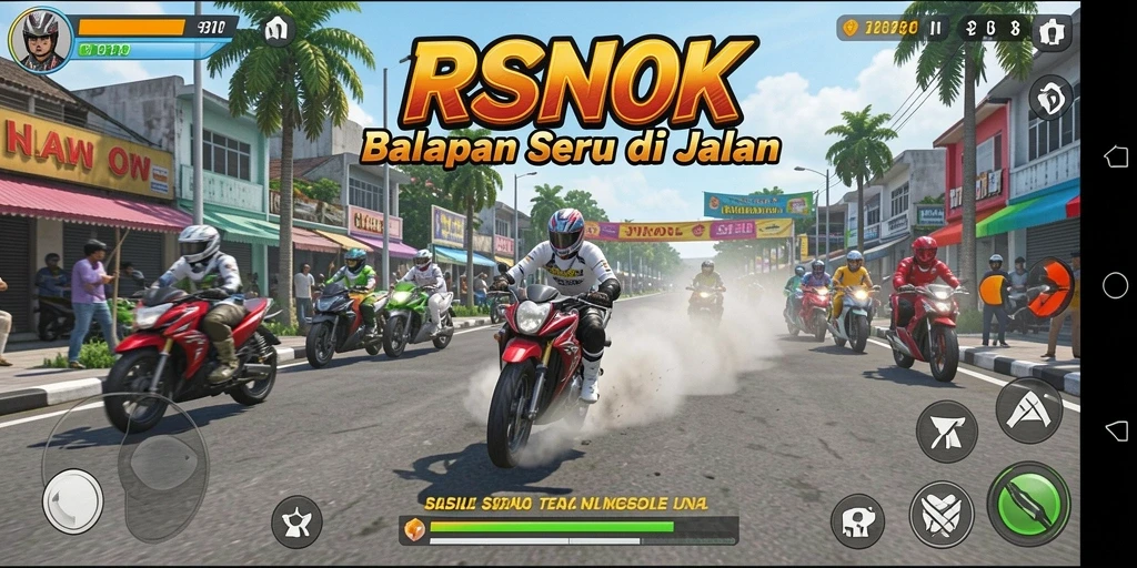 Screenshot gameplay RSNOK dengan aksi balapan seru di lintasan.