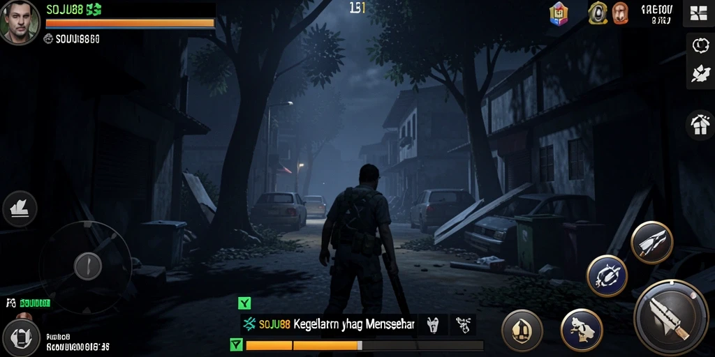 Screenshot gameplay <strong>SOJU88</strong> menampilkan suasana mencekam dan makhluk menakutkan.