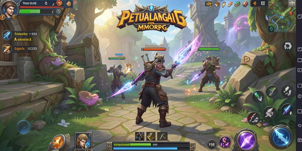 Tampilan gameplay seru dari V98, menjelajahi dunia MMORPG.